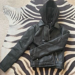 Faux Leather Hooded Jacket